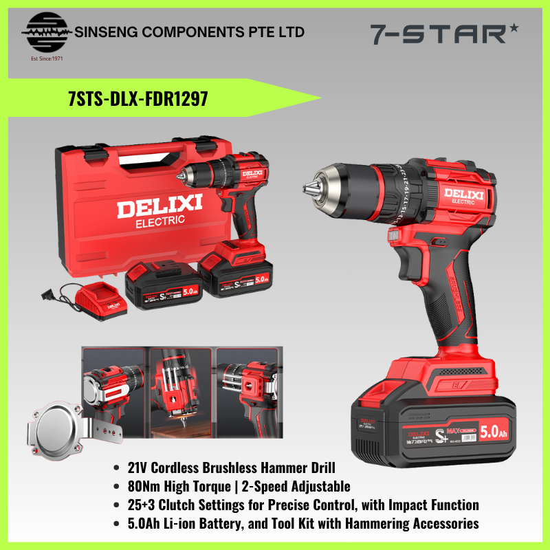 25+3 Dual Speed Cordless Drill with 5.0Ah Battery | 21V | 7STS-DLX-FDR1297