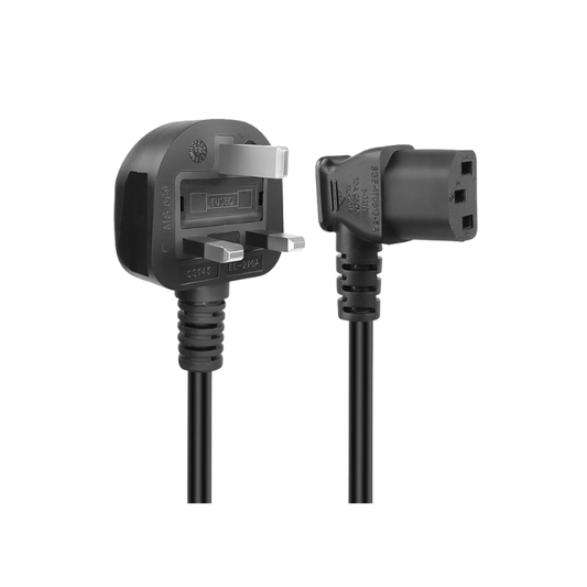 UK Plug to C13 Power Cord 250V 10A | 90 Degree | 3 Pin Mains Right Angle AC Cable | Safety Mark | 1.5M | CBUKP-RA(S)