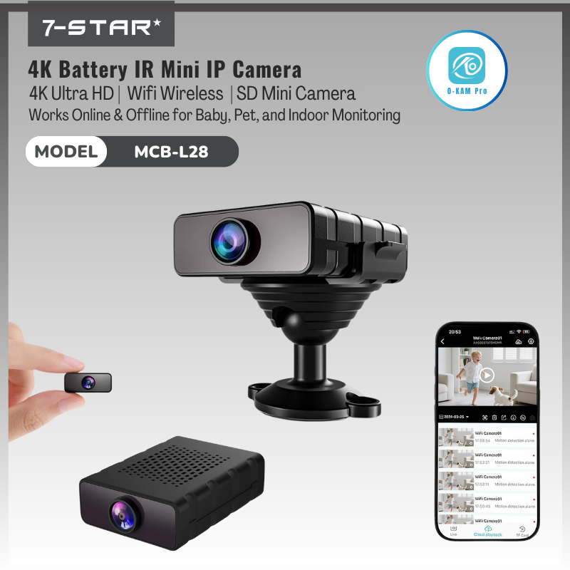 Wifi Wireless 4K Low Power Battery IR Mini IP Camera | MCB-L28 | APP:O-KAM Pro