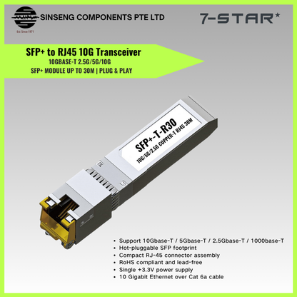 7-STAR* SFP+ to RJ45 10G Transceiver - 10GBASE-T 2.5G/5G/10G SFP+ Module | 7S-SFP+-T-R30