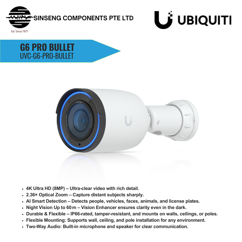 UniFi UVC‑G6‑Pro Bullet 4K 8MP Outdoor Security Camera