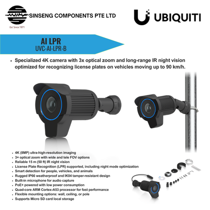 Ubiquiti Unifi Black AI LPR UVC-AI-LPR-B 4K Smart Security Camera