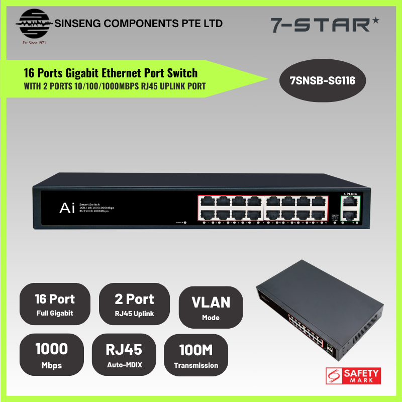 16 Port Full Gigabit Network Switch with 2 Uplink Port | 7SNSB-SG116