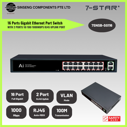 16 Port Full Gigabit Network Switch with 2 Uplink Port | 7SNSB-SG116