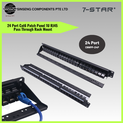 24 Port Cat6 Patch Panel 1U Rack Mount RJ45 Pass Through Coupler | C6NPP-24P
