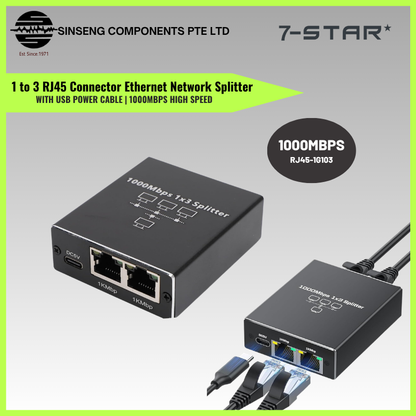 Ethernet Splitter 1 to 3 RJ45 Gigabit LAN Adapter with USB Power