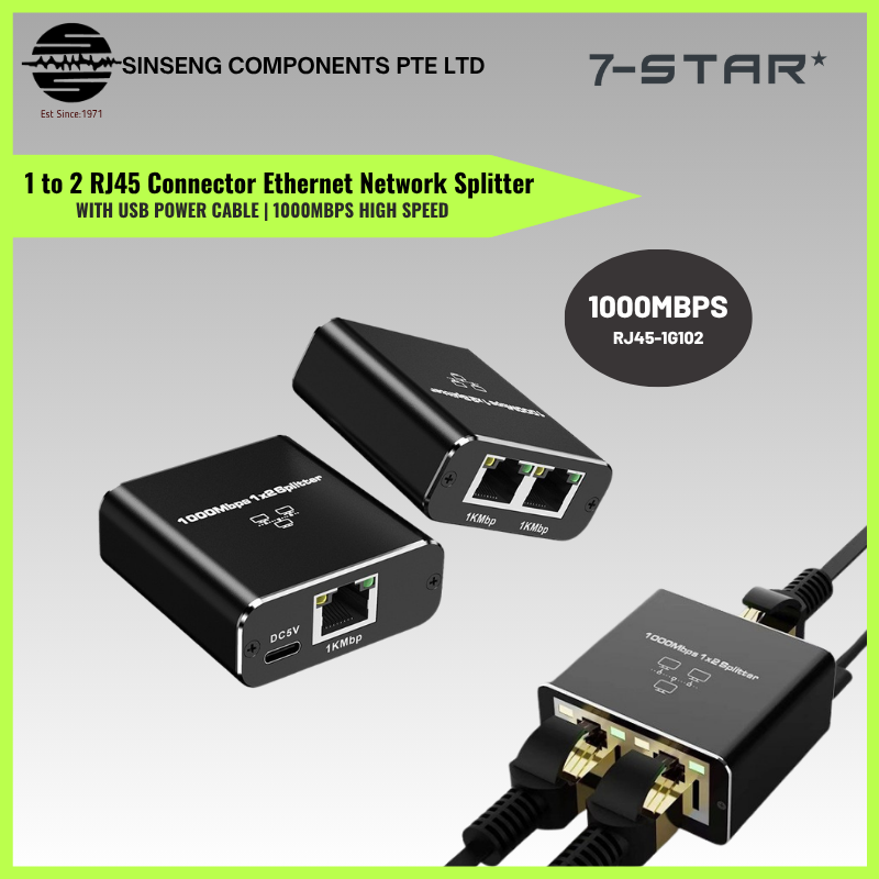 Gigabit Ethernet Splitter 1 to 2 RJ45 LAN Adapter with USB Power