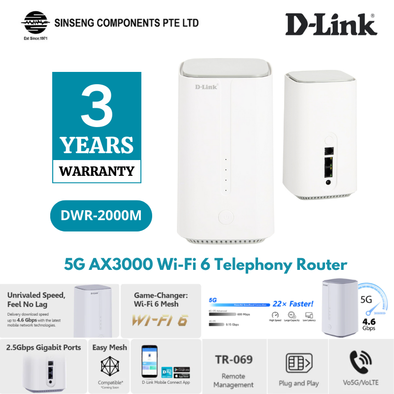 D-Link DWR-2000M 5G Wi-Fi 6 AX1800 Telephony Router | DL-DWR-2000M