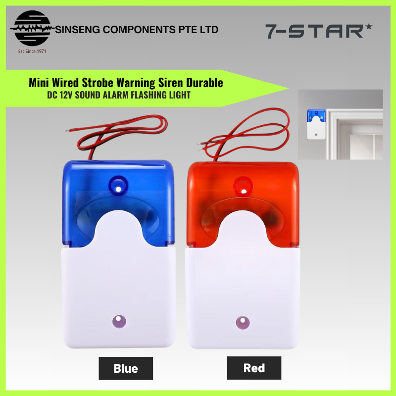 Mini Wired Strobe Warning Siren DC 12V Alarm with Flashing Light & Sound,Security Alarm Horn for Home System (Blue/Red)