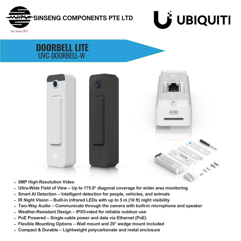 Ubiquiti UniFi UVC-Doorbell Lite 5MP PoE Smart Doorbell Camera with Two-Way Audio