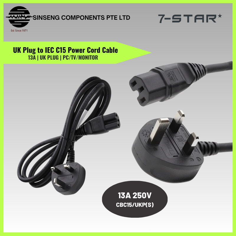 UK Plug to IEC C15 Power Cord 250V 13A | Computer Kettle Plug Power Cable with Groove