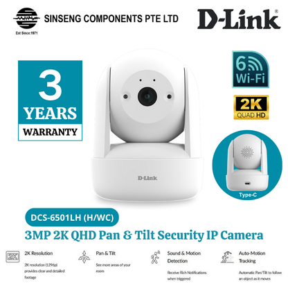D-link 3MP 2K QHD Pan & Tilt PTZ Wi-Fi Security IP Camera | DL-DCS-6501LHW
