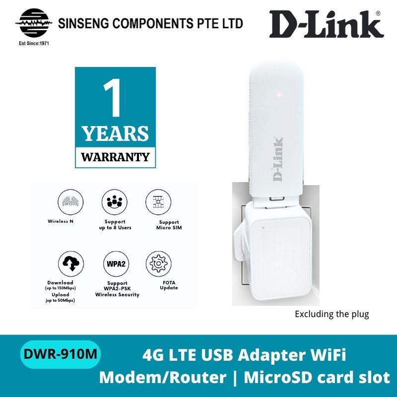 D-Link DWR-910M 4G LTE USB Wi-Fi Modem Router with MicroSD & SIM Card | DL-DWR-910M