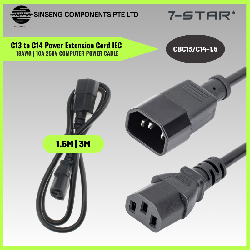 C13 to C14 Power Cable IEC 1.5M/3M Extension Power Cord