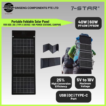 40W/60W Portable Foldable Solar Panel for Outdoor Camping & Off-Grid Power Station