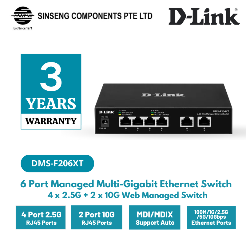 D-Link 4-Port 2.5G and 2-Port 10G Web Managed Ethernet Switch | DMS-F206XT