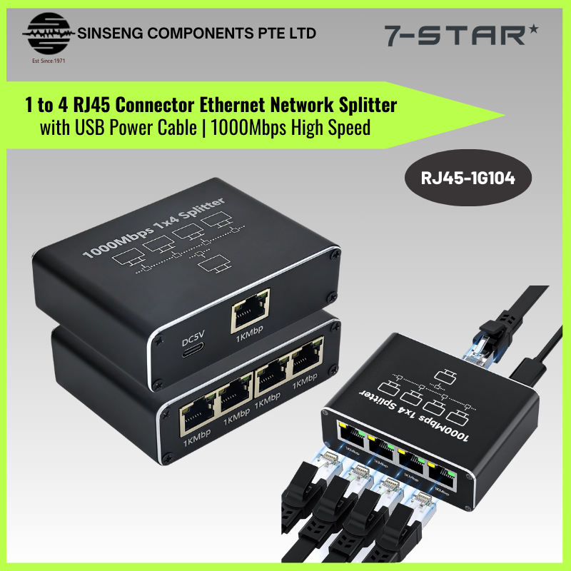Gigabit Ethernet Splitter 1 to 4 with USB 5V | 1000Mbps | RJ45-1G104