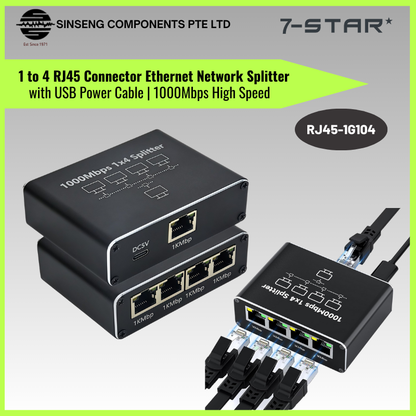 Gigabit Ethernet Splitter 1 to 4 with USB 5V | 1000Mbps | RJ45-1G104