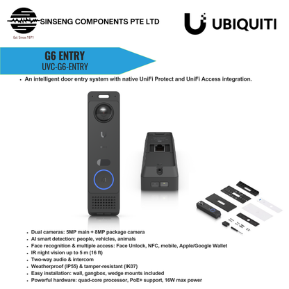 Ubiquiti UniFi UVC-G6-Entry – G6 Entry 8MP AI PoE Video Doorbell with Access Reader