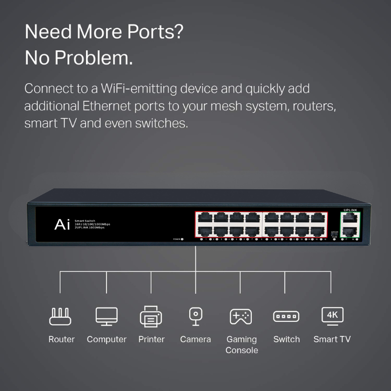 16 Port Full Gigabit Network Switch with 2 Uplink Port | 7SNSB-SG116