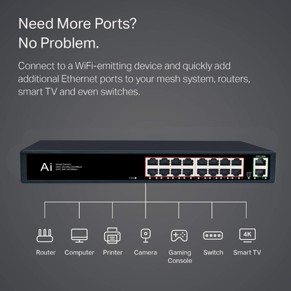 16 Port Full Gigabit Network Switch with 2 Uplink Port | 7SNSB-SG116
