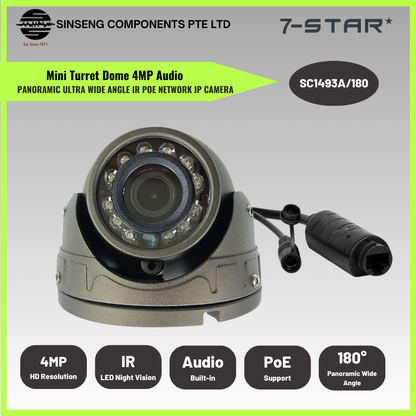 Mini Turret Dome 4MP Audio Panoramic Ultra Wide Angle IR PoE Network IP Camera