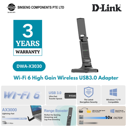 D-Link Wireless AX3000 WiFi 6 High Gain USB 3.0 WiFi Adapter | DWA-X3030