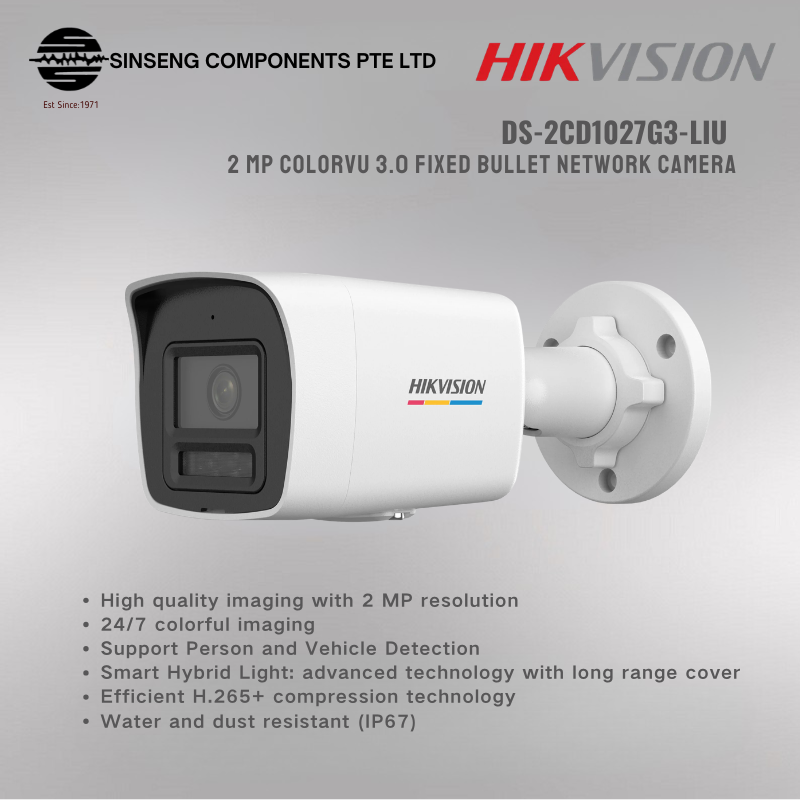 Hikvision 2MP ColorVu 3.0 Fixed Bullet Network Camera | DS-2CD1027G3-LIU