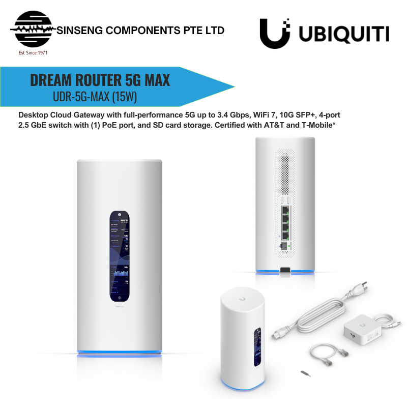 Ubiquiti Dream Router 5G Max (15W) | WiFi 7 All-in-One 5G Cloud Gateway with Multi-WAN & 10G SFP+ | UBQ-UDR-5G-MAX
