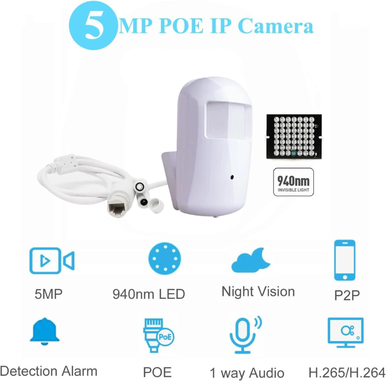 5MP Audio PIR Motion Sensor Covert CCTV Camera with 940nm IR Night Vision | SC1553-A