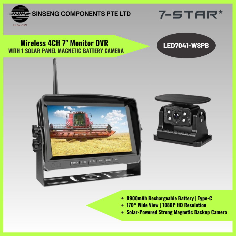 Wireless 4CH 7 Inch IPS Monitor with 1080P Solar Magnetic Backup Camera | LED7041-WSPB