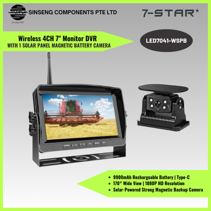 Wireless 4CH 7 Inch IPS Monitor with 1080P Solar Magnetic Backup Camera | LED7041-WSPB