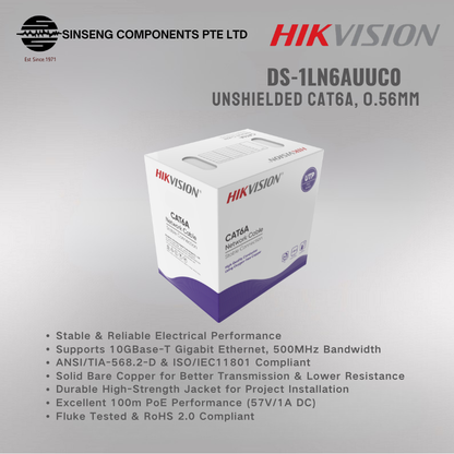 Hikvision CAT 6A U/UTP Cat6A PVC 23AWG Cable - Grey | DS-1LN6AUUC0