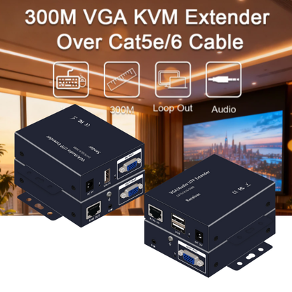 300M VGA USB KVM Extender over Cat5e/6/7/8 | VE03-KVM