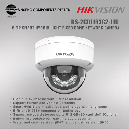 Hikvision DS-2CD1163G2-LIU 6MP Smart Hybrid Light Dome IP Camera