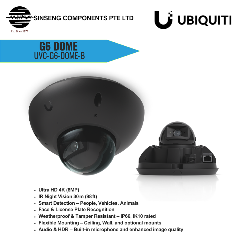 Ubiquiti UniFi G6 Dome White UVC-G6-Dome 4K AI Security Camera