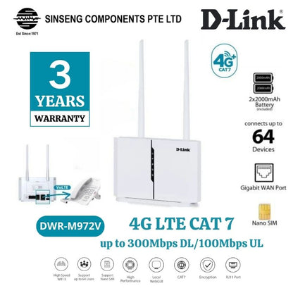 D-Link DWR-M972V 4G LTE Cat 7 AC1200 Dual-Band Gigabit WiFi Router with RJ11 | DL-DWR-M972V
