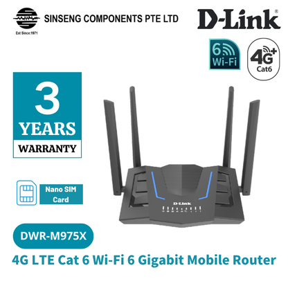D-Link Dual-Band 2.4Ghz/5G Wireless AX1500 4G LTE CAT 6 Sim Card Router | DL-DWR-M975X