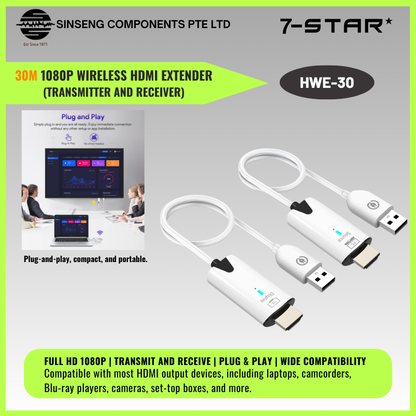 30M 1080P Wireless HDMI Extender for TV Box, Monitor, Projector, PC | HWE-30