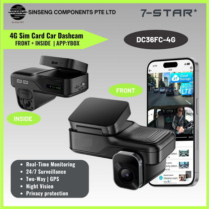4G Sim Card Front + Inside Car Dashcam | DC36FC-4G