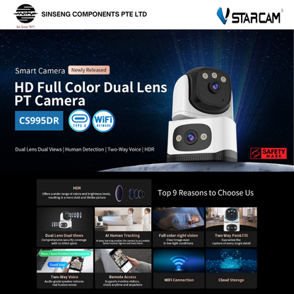 Dual Lens Dual View Full Color PT Smart IP Camera | VS-CS995DR