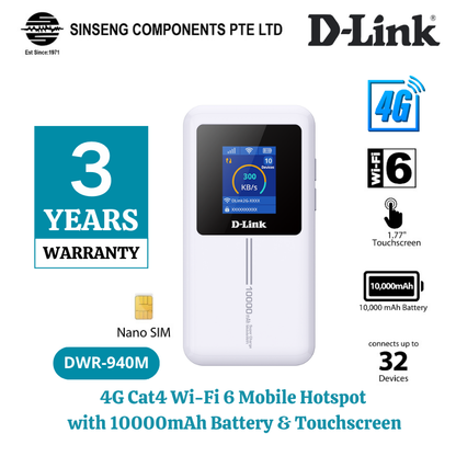 D-Link 4G Cat4 Wi-Fi Wireless 6 Mobile Hotspot with touchscreen | DL-DWR-940M