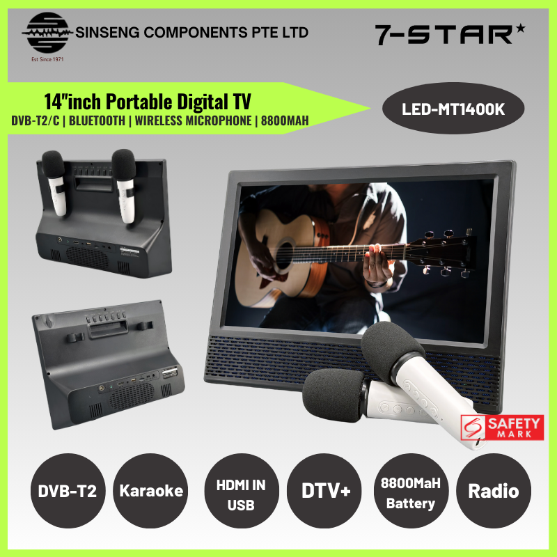 14" Portable TV | Karaoke, 8800mAh | LED-MT1400K