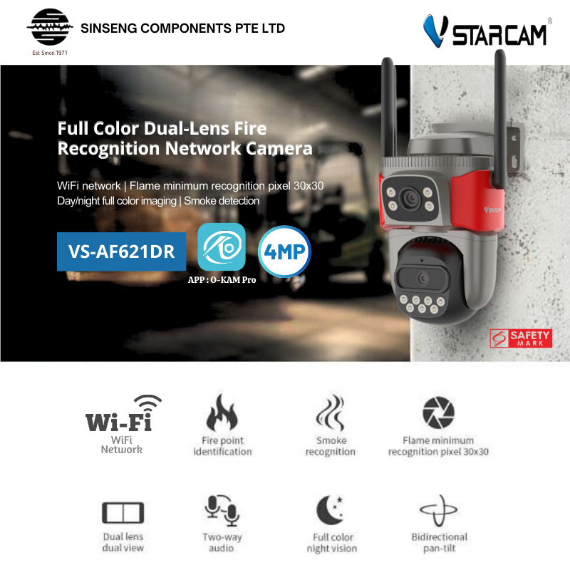 WiFi Full Color Dual-Lens Fire Recognition | Smoke Detector Network Camera | VS-AF621DR-WIFI