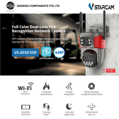 WiFi Full Color Dual-Lens Fire Recognition | Smoke Detector Network Camera | VS-AF621DR-WIFI