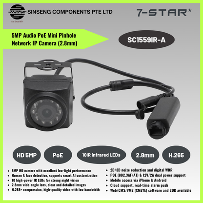 5MP IR Audio PoE Mini Pinhole Network IP Camera | SC1559IR-A