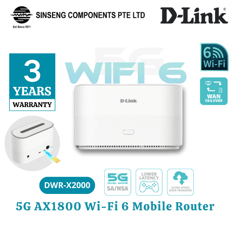 D-Link DWR-X2000 AX1800 5G SIM Card WiFi 6 Router Dual-Band Up to 32 Devices | DL-DWR-X2000