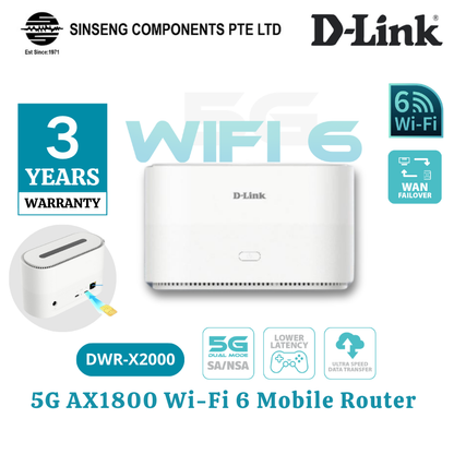 D-Link DWR-X2000 AX1800 5G SIM Card WiFi 6 Router Dual-Band Up to 32 Devices | DL-DWR-X2000