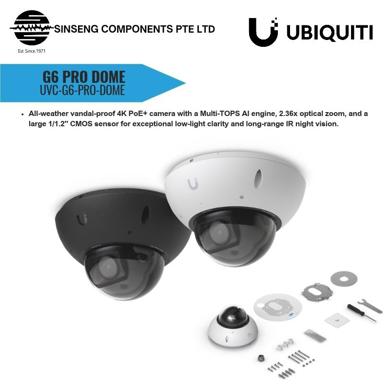 Ubiquiti UniFi G6 Pro Dome UVC-G6-Pro-Dome 4K AI PoE+ IP Camera (White)