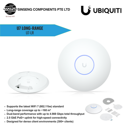 Ubiquiti UniFi U7‑LR  Long Range Wi‑Fi 7 Dual‑Band U7 LR Access Point